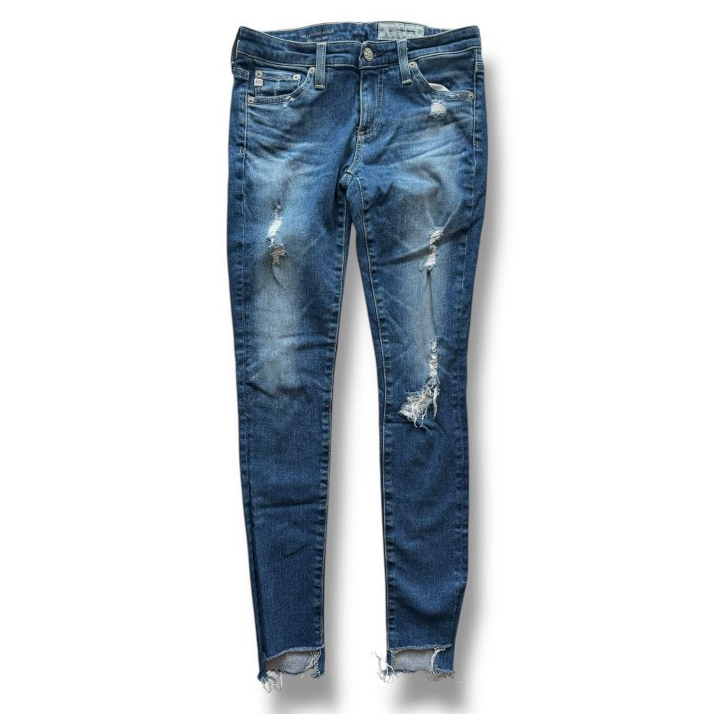 Ag Jeans Women's Ankle Jeans Size 25r Blue Distressed Denim